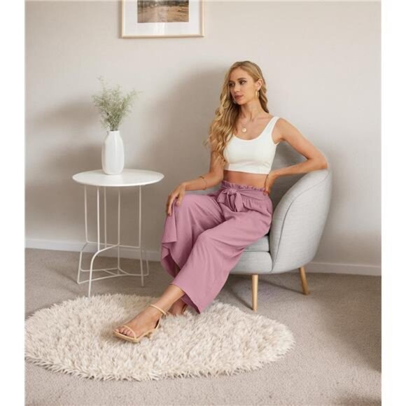 Women Flowy Loose Wide Leg Pant Summer Beach Casual Trousers high - Picture 4 of 6